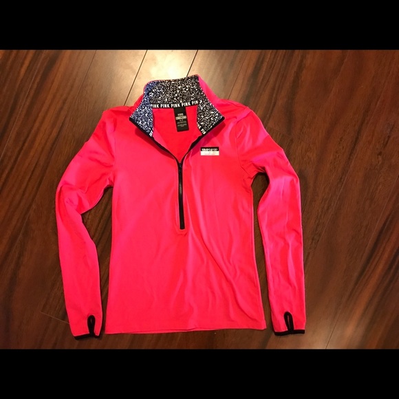 PINK Ultimate women’s small athletic half zip, long sleeve thumb holes neon pink - Picture 3 of 12